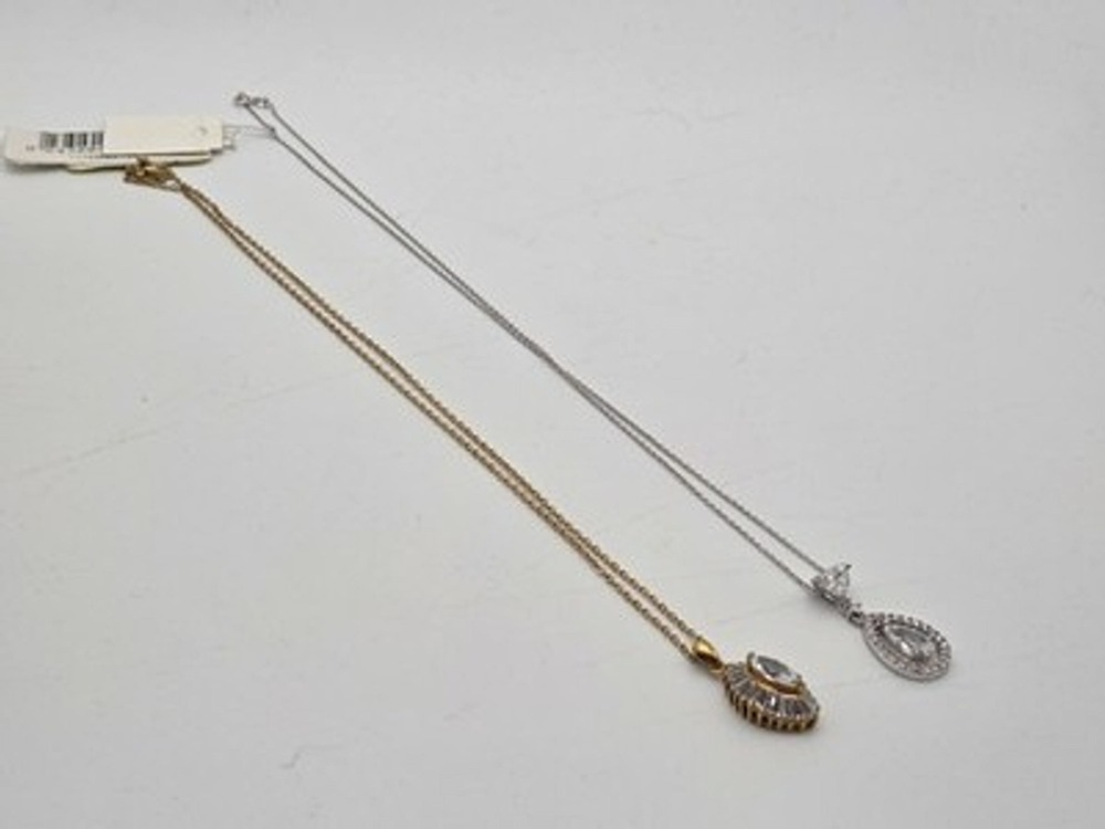Lot 2 Sterling Pendant 925 CZ Necklaces Silver And Gold Tone Teardrop Designs